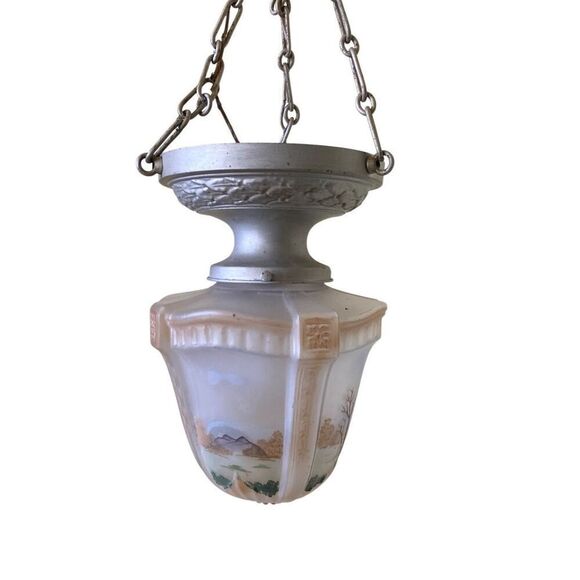 Art Deco Vintage Hand Painted Pendant Light Fixture - Picture 1 of 6